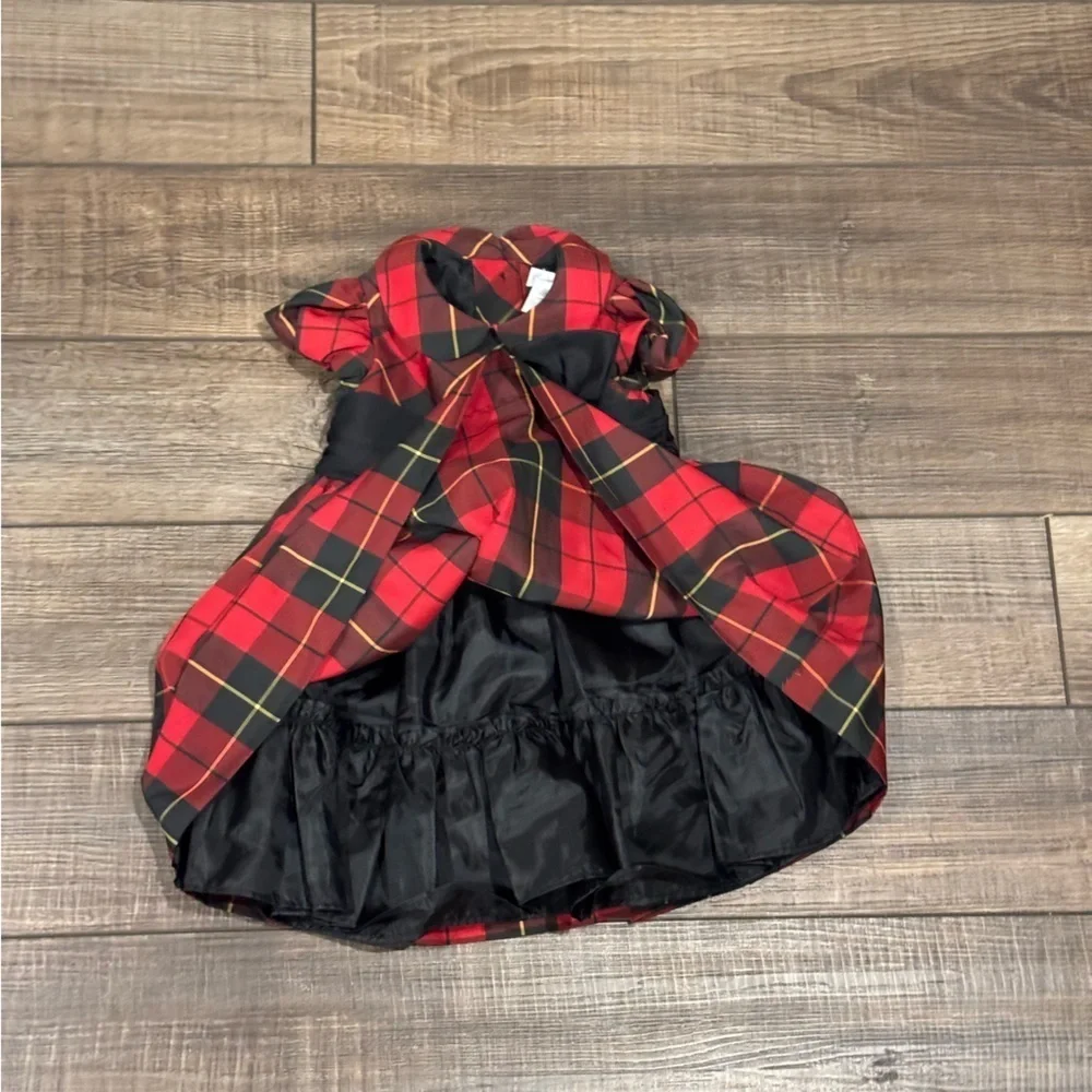 Ralph Lauren Baby Dress Red Black Plaid Taffeta Bow Lined Holiday Dress Size 9M
